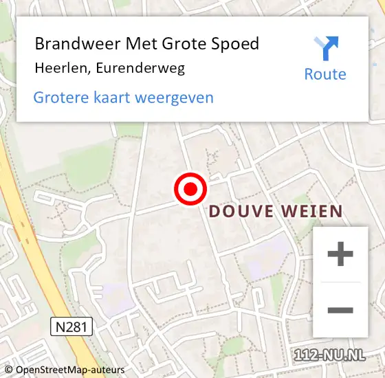 Locatie op kaart van de 112 melding: Brandweer Met Grote Spoed Naar Heerlen, Eurenderweg op 21 april 2019 03:56