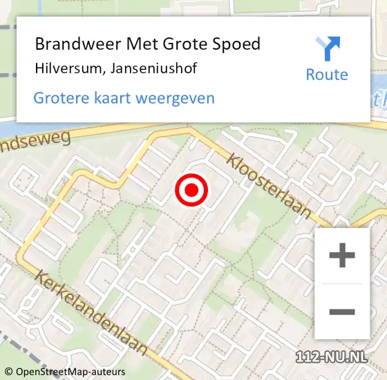 Locatie op kaart van de 112 melding: Brandweer Met Grote Spoed Naar Hilversum, Janseniushof op 21 april 2019 05:32