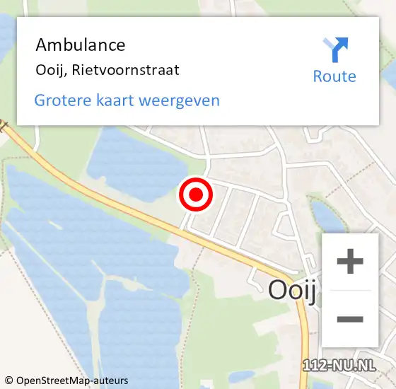 Locatie op kaart van de 112 melding: Ambulance Ooij, Rietvoornstraat op 21 april 2019 09:45