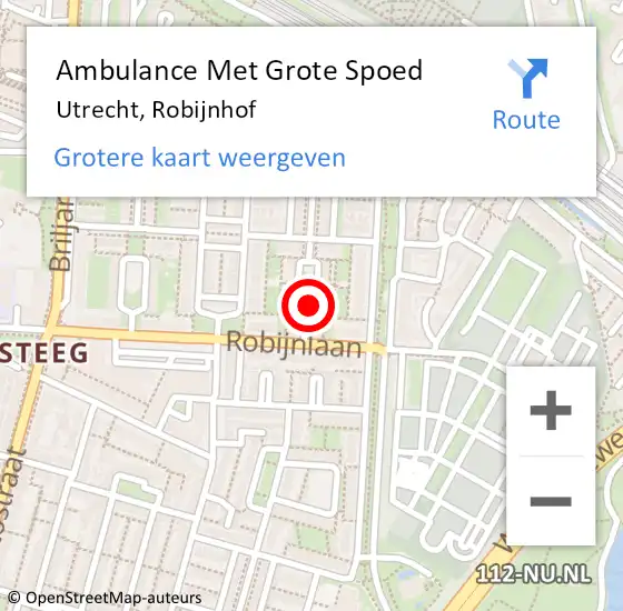 Locatie op kaart van de 112 melding: Ambulance Met Grote Spoed Naar Utrecht, Robijnhof op 21 april 2019 10:58