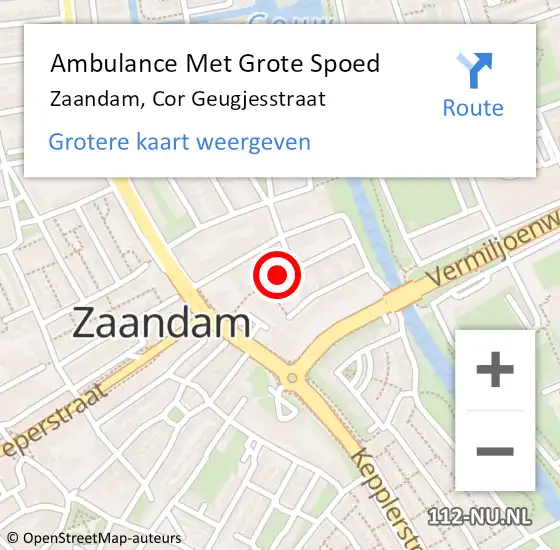 Locatie op kaart van de 112 melding: Ambulance Met Grote Spoed Naar Zaandam, Cor Geugjesstraat op 21 april 2019 11:14