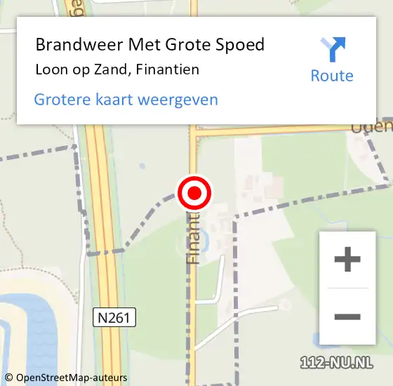 Locatie op kaart van de 112 melding: Brandweer Met Grote Spoed Naar Loon op Zand, Finantien op 21 april 2019 13:01