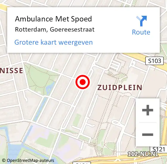 Locatie op kaart van de 112 melding: Ambulance Met Spoed Naar Rotterdam, Goereesestraat op 21 april 2019 14:43