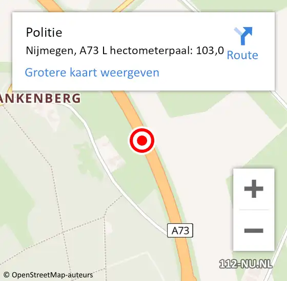 Locatie op kaart van de 112 melding: Politie Nijmegen, A73 L hectometerpaal: 98,0 op 21 april 2019 15:11