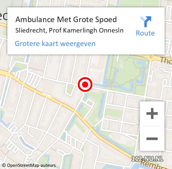 Locatie op kaart van de 112 melding: Ambulance Met Grote Spoed Naar Sliedrecht, Prof Kamerlingh Onnesln op 21 april 2019 15:37