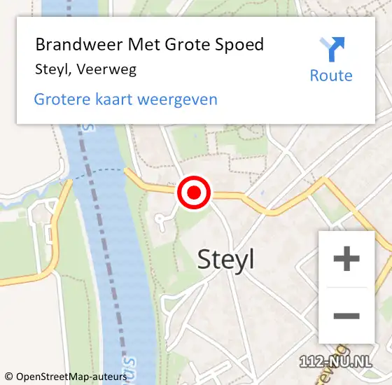 Locatie op kaart van de 112 melding: Brandweer Met Grote Spoed Naar Steyl, Veerweg op 21 april 2019 18:11