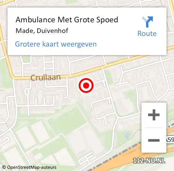 Locatie op kaart van de 112 melding: Ambulance Met Grote Spoed Naar Made, Duivenhof op 21 april 2019 18:20
