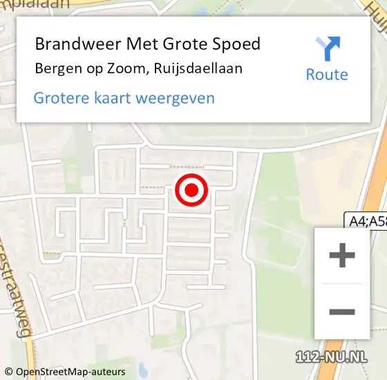 Locatie op kaart van de 112 melding: Brandweer Met Grote Spoed Naar Bergen op Zoom, Ruijsdaellaan op 21 april 2019 18:22