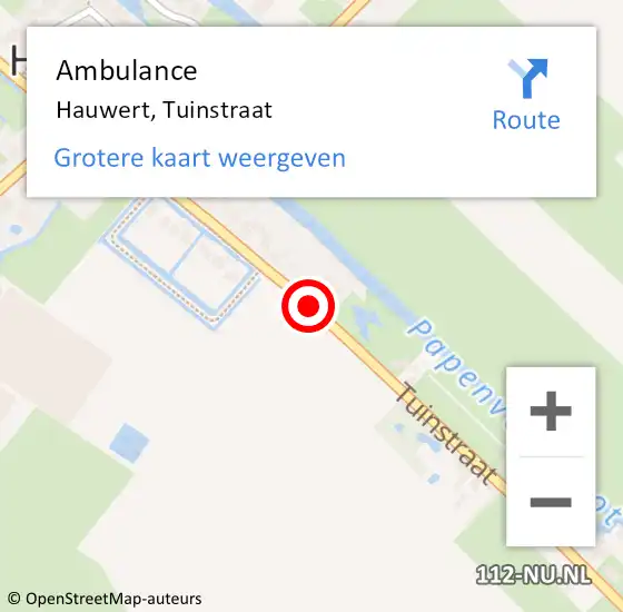 Locatie op kaart van de 112 melding: Ambulance Hauwert, Tuinstraat op 21 april 2019 19:40