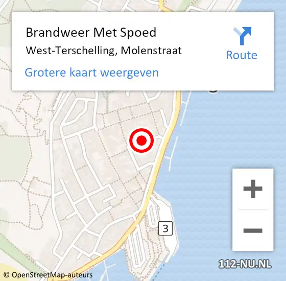 Locatie op kaart van de 112 melding: Brandweer Met Spoed Naar West-Terschelling, Molenstraat op 21 april 2019 21:06