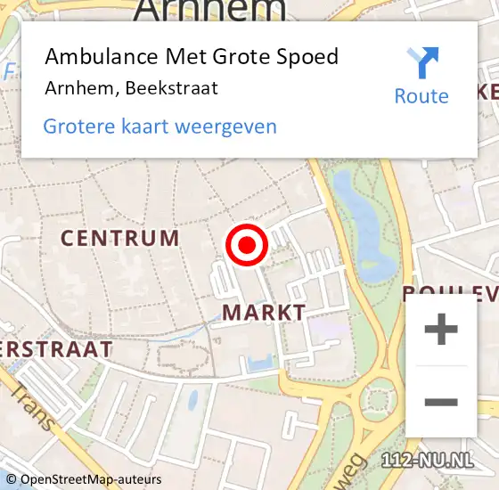 Locatie op kaart van de 112 melding: Ambulance Met Grote Spoed Naar Arnhem, Beekstraat op 21 april 2019 21:17