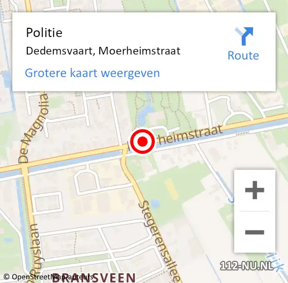 Locatie op kaart van de 112 melding: Politie Dedemsvaart, Moerheimstraat op 21 april 2019 21:38