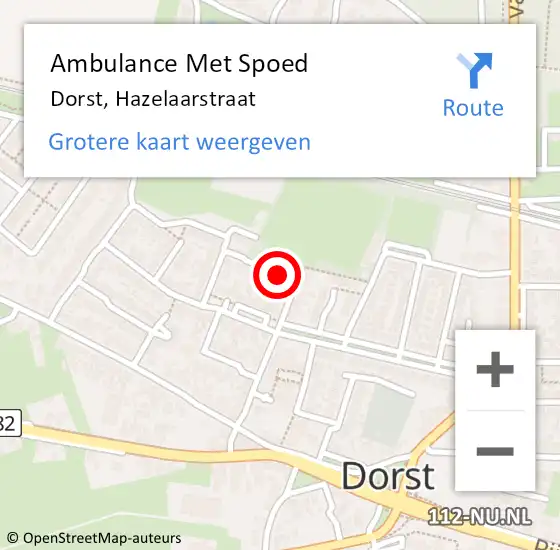 Locatie op kaart van de 112 melding: Ambulance Met Spoed Naar Dorst, Hazelaarstraat op 22 april 2019 00:01