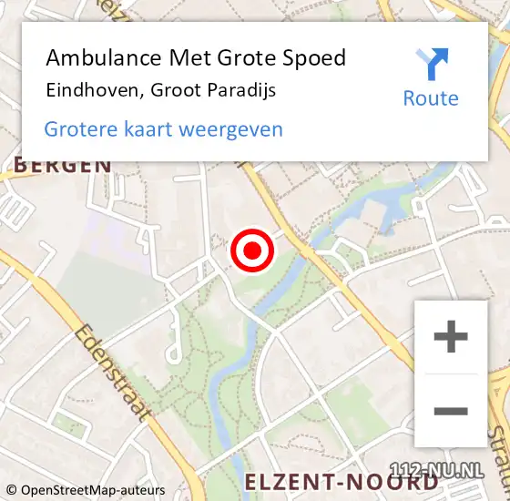 Locatie op kaart van de 112 melding: Ambulance Met Grote Spoed Naar Eindhoven, Groot Paradijs op 22 april 2019 00:26