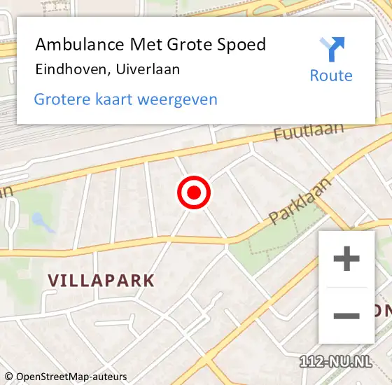 Locatie op kaart van de 112 melding: Ambulance Met Grote Spoed Naar Eindhoven, Uiverlaan op 22 april 2019 01:14