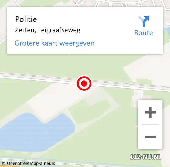 Locatie op kaart van de 112 melding: Politie Zetten, Leigraafseweg op 22 april 2019 01:43