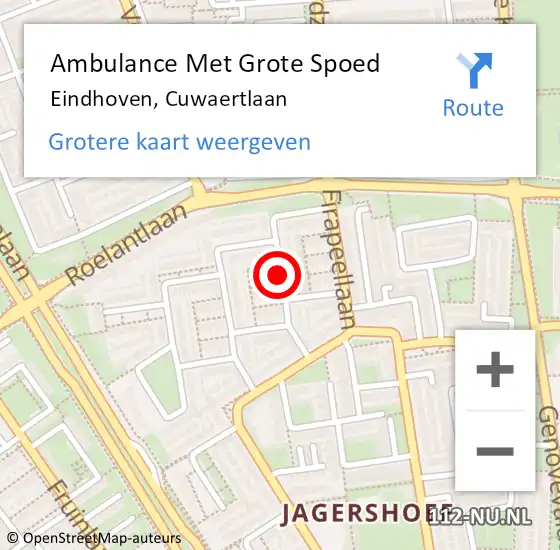 Locatie op kaart van de 112 melding: Ambulance Met Grote Spoed Naar Eindhoven, Cuwaertlaan op 22 april 2019 04:04