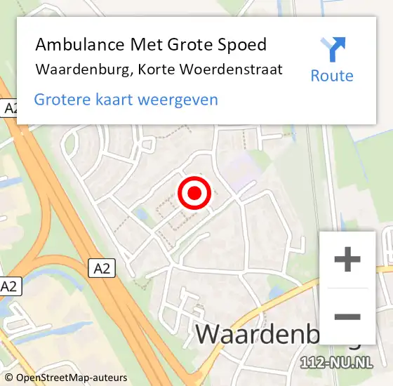 Locatie op kaart van de 112 melding: Ambulance Met Grote Spoed Naar Waardenburg, Korte Woerdenstraat op 22 april 2019 05:50