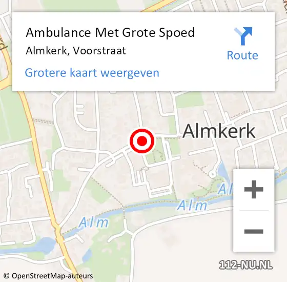 Locatie op kaart van de 112 melding: Ambulance Met Grote Spoed Naar Almkerk, Voorstraat op 22 april 2019 10:12