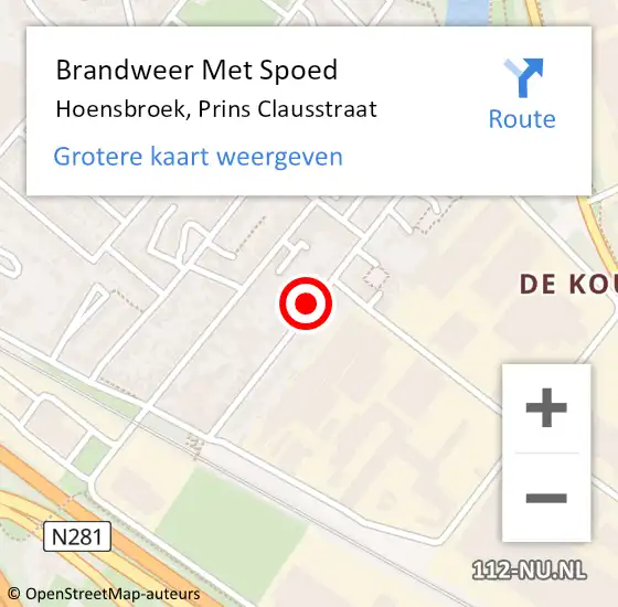 Locatie op kaart van de 112 melding: Brandweer Met Spoed Naar Hoensbroek, Prins Clausstraat op 22 april 2019 10:57