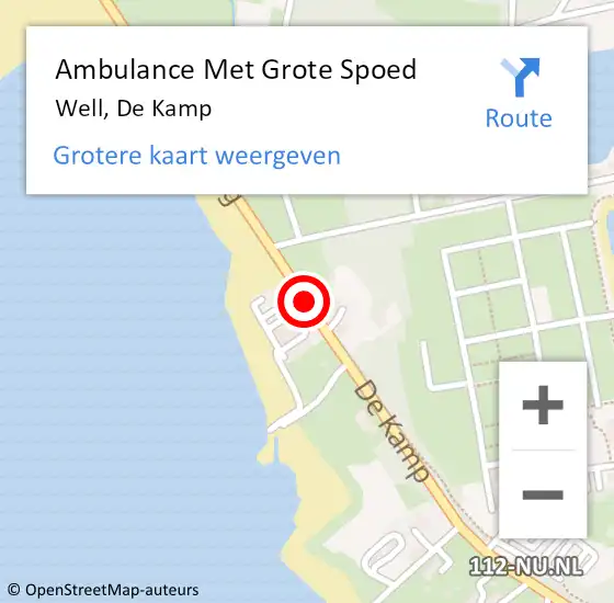 Locatie op kaart van de 112 melding: Ambulance Met Grote Spoed Naar Well, De Kamp op 22 april 2019 11:18