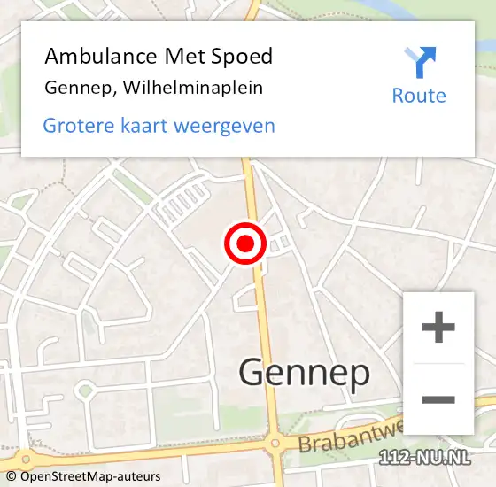 Locatie op kaart van de 112 melding: Ambulance Met Spoed Naar Gennep, Wilhelminaplein op 22 april 2019 13:04