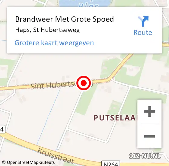 Locatie op kaart van de 112 melding: Brandweer Met Grote Spoed Naar Haps, St Hubertseweg op 22 april 2019 13:31