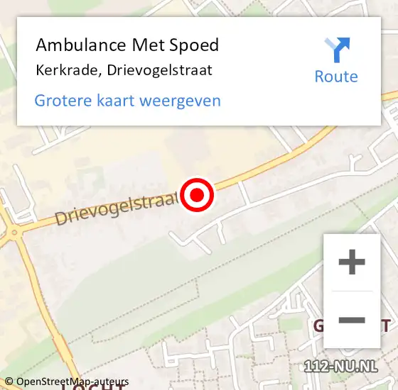 Locatie op kaart van de 112 melding: Ambulance Met Spoed Naar Kerkrade, Drievogelstraat op 22 april 2019 14:15