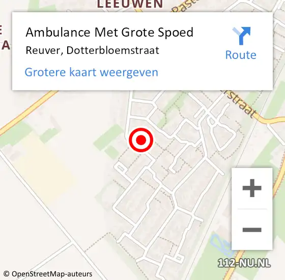 Locatie op kaart van de 112 melding: Ambulance Met Grote Spoed Naar Reuver, Dotterbloemstraat op 30 maart 2014 08:35