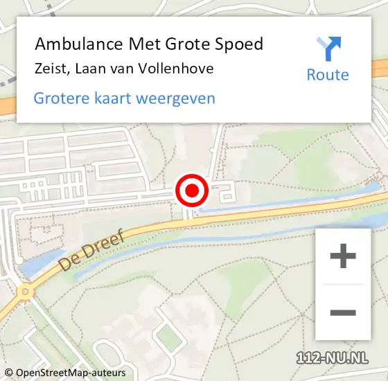 Locatie op kaart van de 112 melding: Ambulance Met Grote Spoed Naar Zeist, Laan van Vollenhove op 22 april 2019 16:29