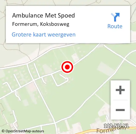Locatie op kaart van de 112 melding: Ambulance Met Spoed Naar Formerum, Koksbosweg op 22 april 2019 17:00
