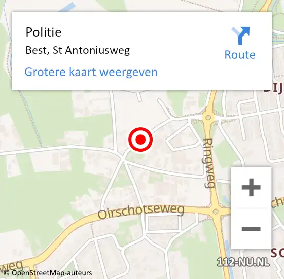 Locatie op kaart van de 112 melding: Politie Best, St Antoniusweg op 22 april 2019 17:23