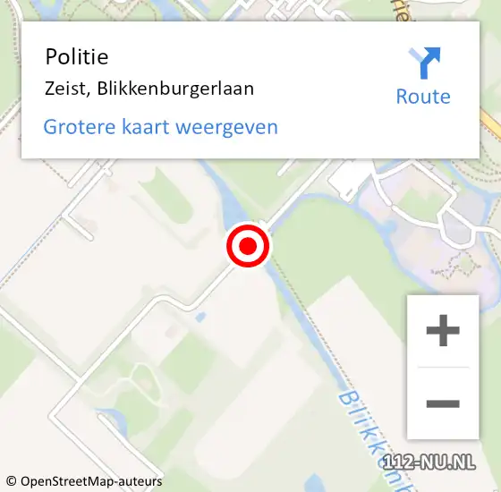 Locatie op kaart van de 112 melding: Politie Zeist, Blikkenburgerlaan op 22 april 2019 17:53