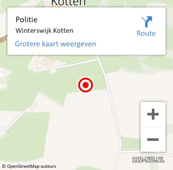 Locatie op kaart van de 112 melding: Politie Winterswijk Kotten op 22 april 2019 19:21