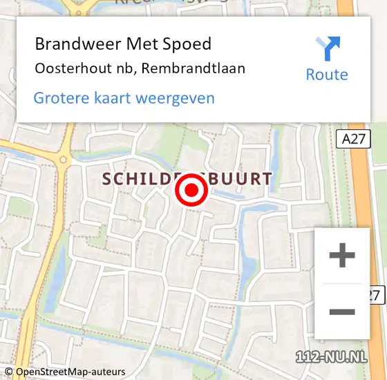 Locatie op kaart van de 112 melding: Brandweer Met Spoed Naar Oosterhout nb, Rembrandtlaan op 22 april 2019 19:50