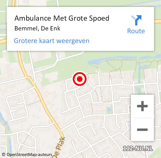 Locatie op kaart van de 112 melding: Ambulance Met Grote Spoed Naar Bemmel, De Enk op 22 april 2019 19:59