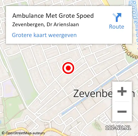 Locatie op kaart van de 112 melding: Ambulance Met Grote Spoed Naar Zevenbergen, Dr Arienslaan op 22 april 2019 21:07