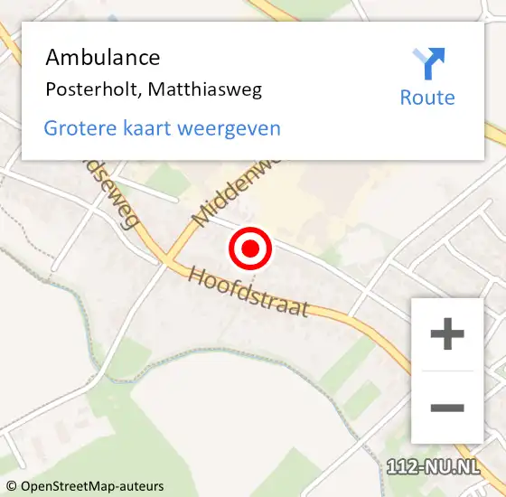 Locatie op kaart van de 112 melding: Ambulance Posterholt, Matthiasweg op 30 maart 2014 09:27