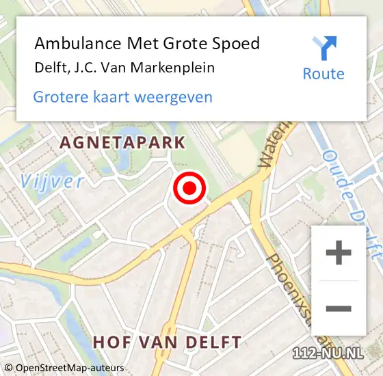 Locatie op kaart van de 112 melding: Ambulance Met Grote Spoed Naar Delft, J.C. Van Markenplein op 23 april 2019 02:07