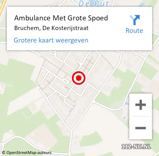 Locatie op kaart van de 112 melding: Ambulance Met Grote Spoed Naar Bruchem, De Kosterijstraat op 23 april 2019 07:47