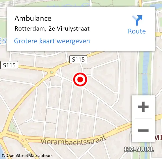 Locatie op kaart van de 112 melding: Ambulance Rotterdam, 2e Virulystraat op 23 april 2019 09:42