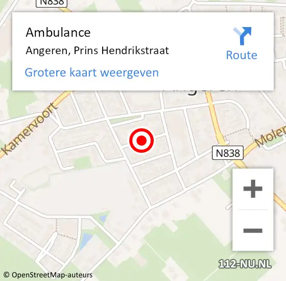 Locatie op kaart van de 112 melding: Ambulance Angeren, Prins Hendrikstraat op 23 april 2019 09:49