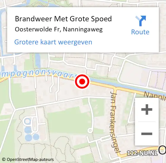 Locatie op kaart van de 112 melding: Brandweer Met Grote Spoed Naar Oosterwolde Fr, Nanningaweg op 23 april 2019 11:16