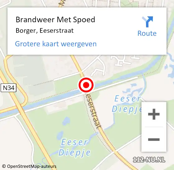 Locatie op kaart van de 112 melding: Brandweer Met Spoed Naar Borger, Eeserstraat op 23 april 2019 11:37