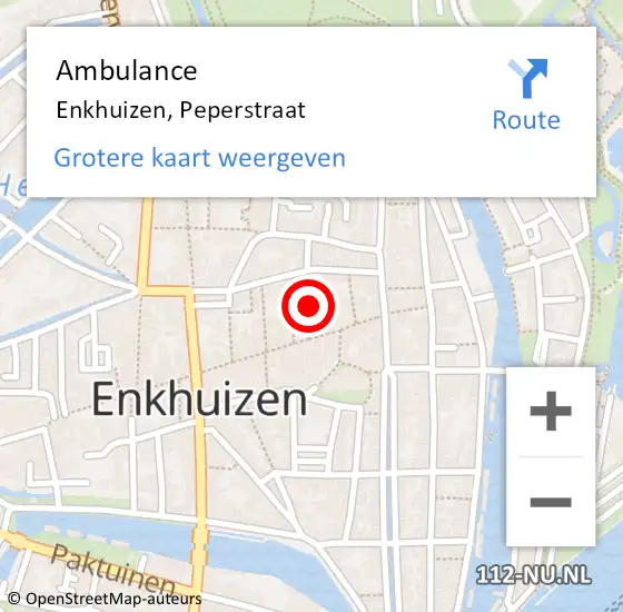 Locatie op kaart van de 112 melding: Ambulance Enkhuizen, Peperstraat op 23 april 2019 12:20