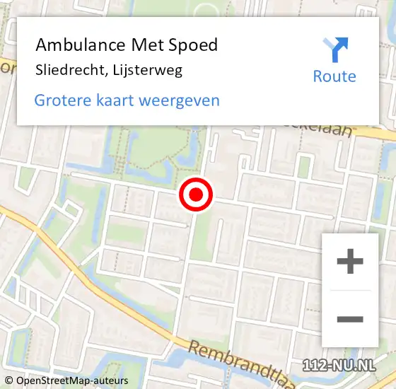 Locatie op kaart van de 112 melding: Ambulance Met Spoed Naar Sliedrecht, Lijsterweg op 23 april 2019 13:03