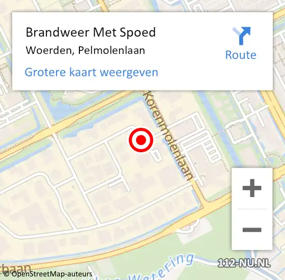 Locatie op kaart van de 112 melding: Brandweer Met Spoed Naar Woerden, Pelmolenlaan op 23 april 2019 13:22