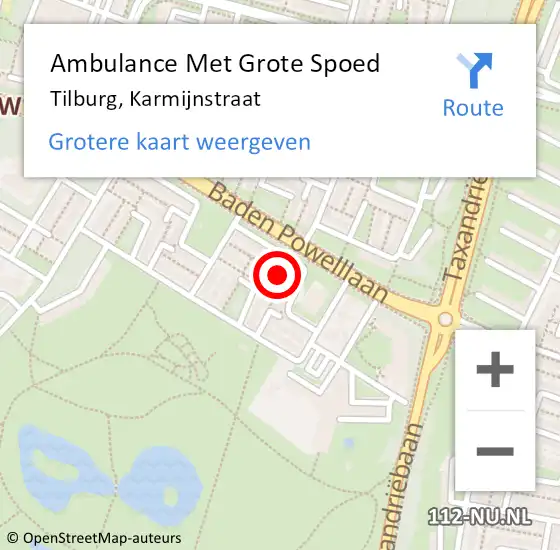 Locatie op kaart van de 112 melding: Ambulance Met Grote Spoed Naar Tilburg, Karmijnstraat op 23 april 2019 13:54