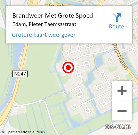 Locatie op kaart van de 112 melding: Brandweer Met Grote Spoed Naar Edam, Pieter Taemszstraat op 23 april 2019 14:36