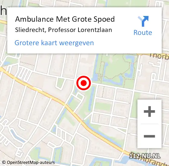 Locatie op kaart van de 112 melding: Ambulance Met Grote Spoed Naar Sliedrecht, Professor Lorentzlaan op 23 april 2019 20:21